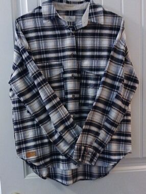 Kids Plaid Button-Up Jacket - Navy & White